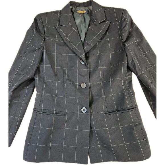 Brooks Brothers Women's Black Blazer White Windowpane Plaid 100% Wool 8P - Picture 1 of 9